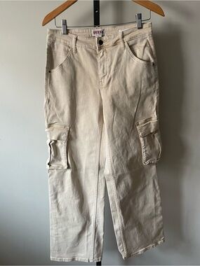 GUESS Originals Baggy Cargo Jeans Cream Off White Size 27 Y2K Utility Wide Leg